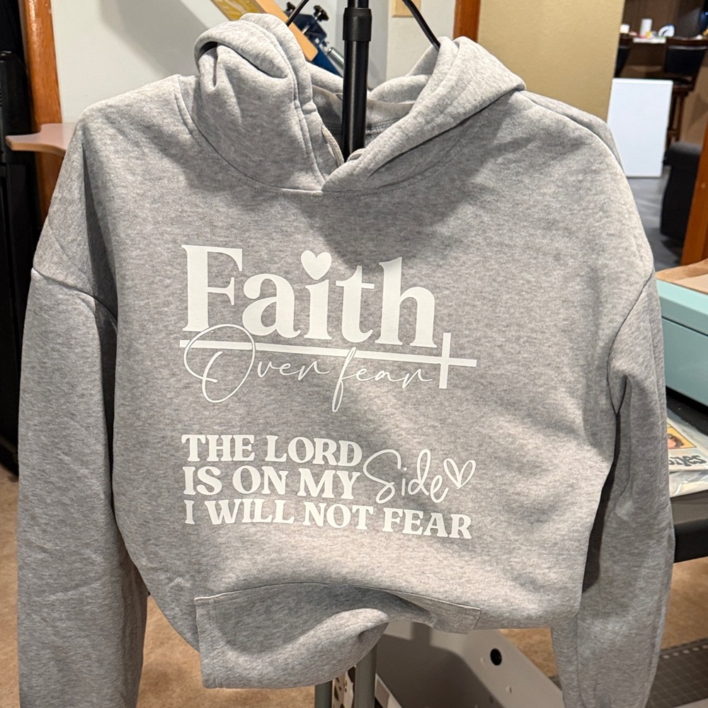 Faith Over Fear Grey Graphic Hoodie